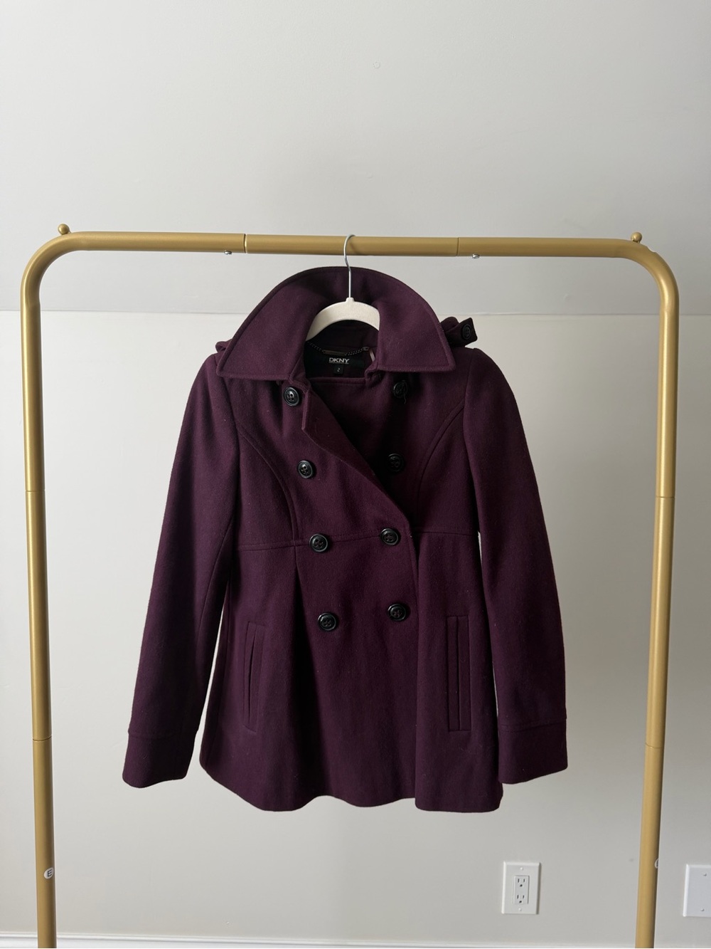 DKNY Women's Plum Double-Breasted Peacoat
